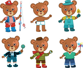 Wall Mural - Cute paper doll bear boy with his different clothes. (Vector illustration)