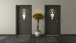black restroom doors for male and female genders with spot light