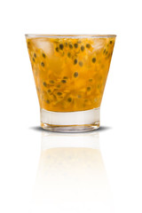 Fresh drink made with passion fruit Caipirinha on white backgrou