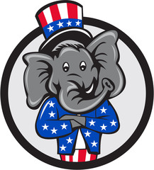 Wall Mural - Republican Elephant Mascot Arms Crossed Circle Cartoon