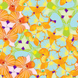Seamless pattern with Orchidea Dendrobium continuous blue, orang