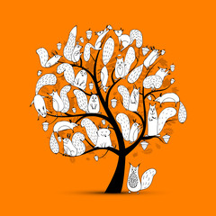 Poster - Funny squirrel family, art tree for your design