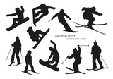 Winter extreme sport silhouette - snowboarding, skiing. Vector illustration
