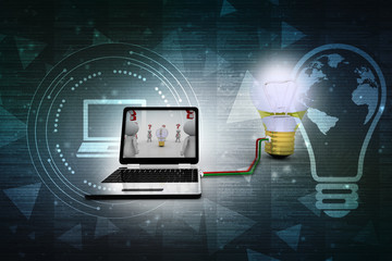 Poster - 3d rendering led light bulb on laptop
