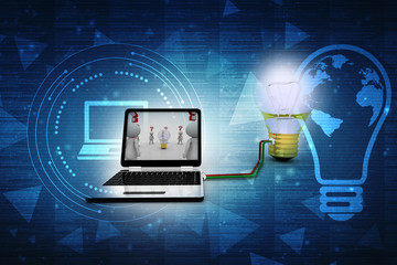 Poster - 3d rendering led light bulb on laptop

