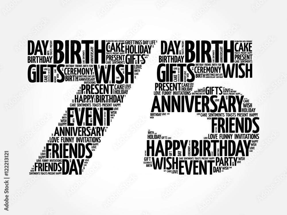 75th Text Happy 75th birthday word cloud collage concept Stock Vector | Adobe Stock