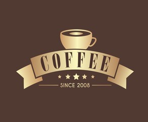 Poster - Gold Coffee logo with a ribbon for a cafe or shop