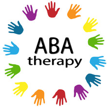 Inscription ABA Therapy Black Lettering And Colorful Trees Around On A White Background . Treatment Of Autism . New Rainbow Original 