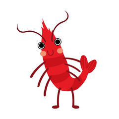 Wall Mural - Shrimp animal cartoon character. Isolated on white background. Vector illustration.