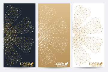 Poster - Modern set of vector flyers. Geometric abstract presentation with golden mandala. Molecule and communication background for medicine, science, technology, chemistry.