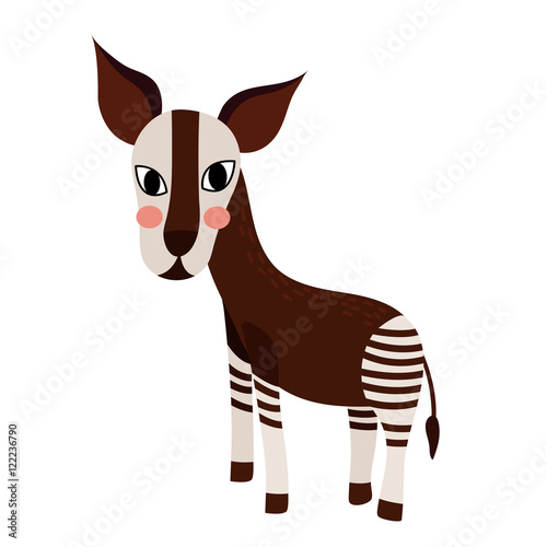 Standing Okapi animal cartoon character. Isolated on white background