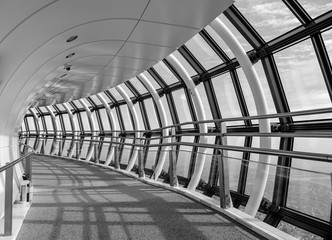 Beautiful steel corridor design in black and white shot.