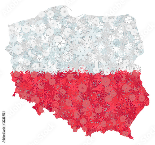 Fototapeta na szkło Flaga i mapa Polski z kwiatami. Ścieżka przycinająca zawarta w pliku JPEG