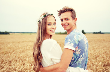 Sticker - happy smiling young hippie couple outdoors