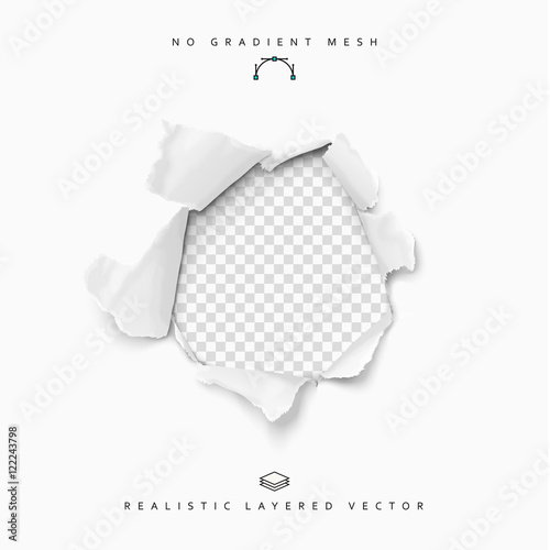 Fotografía Torn paper realistic, hole in the sheet of paper on a transparent background