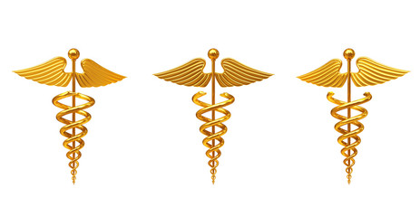 Poster - Gold Medical Caduceus Symbol. 3d Rendering