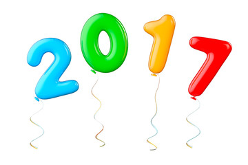 Aufkleber - Multicolour Balloons as 2017 New Year Sign. 3d Rendering