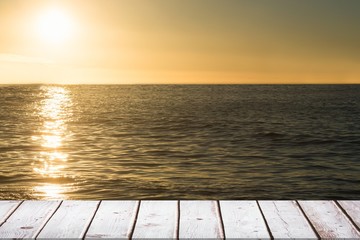 Poster - wooden boards with sea background