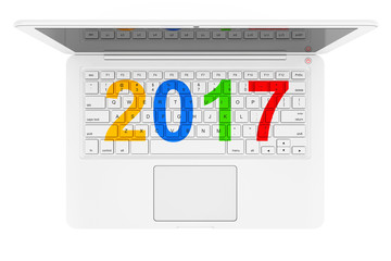 Poster - White Laptop with 2017 New Year Sign. 3d Rendering