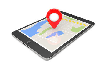 Poster - navigation via tablet pc. location pointer on tablet pc with map