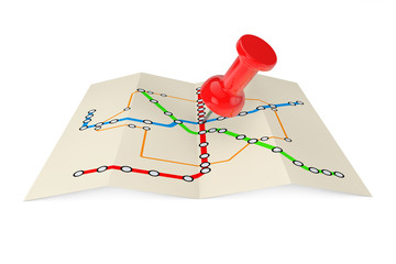 Aufkleber - Abstract Transportation Metro or Subway Map with Red Push Pin. 3