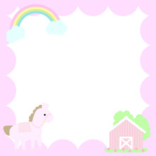 Baby Shower Illustration With Cute Horse And Pink Barn Suitable For Wallpaper, Postcard, And Stationery Paper
