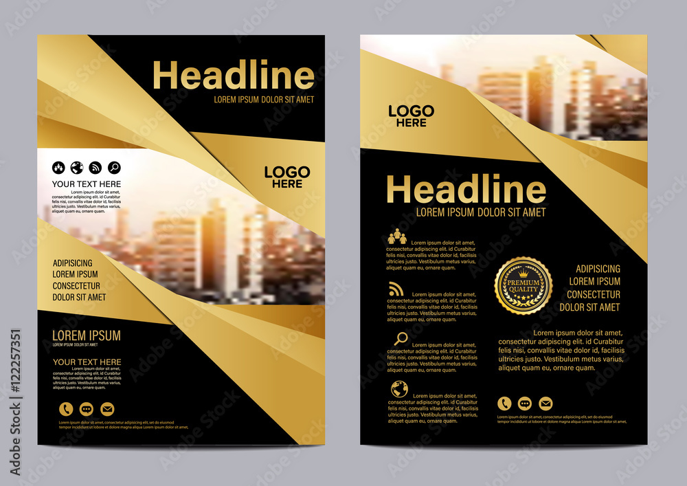 Gold brochure flyer annual report leaflet mock up template layout design - obrazy, fototapety, plakaty 