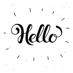 Wall Mural - Hand-drawn word Hello in black color.Handwritten lettering ink