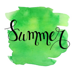 Wall Mural - Summer lettering on green watercolor stroke.