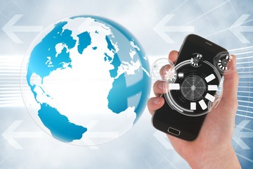 Poster - Hand holding smartphone with graphics 