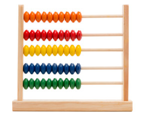 Children kid's multi colored toy abacus computer isolated on white