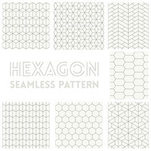Thin Line Of Hexagon Seamless Pattern Set Collection