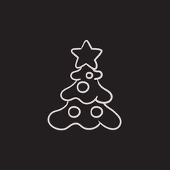 Poster - Christmas tree with decoration sketch icon.