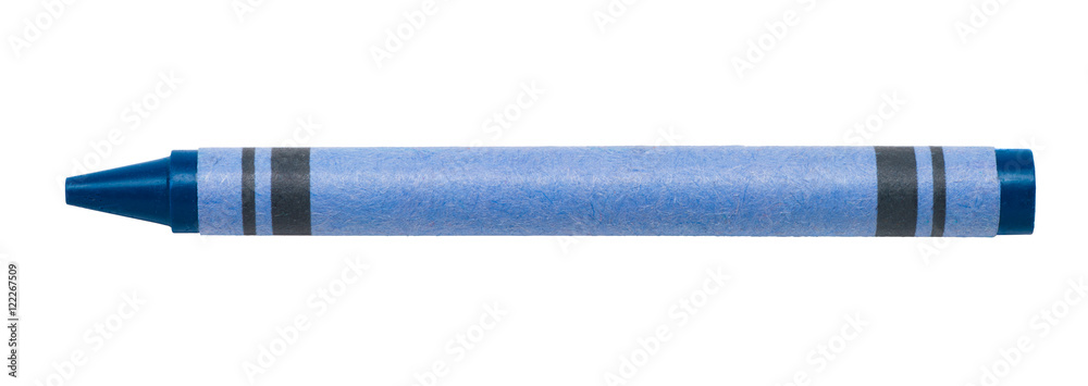 Blue wax children's crayon isolated on white background for use alone or as a design element - obrazy, fototapety, plakaty 