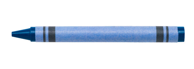 blue wax children's crayon isolated on white background for use alone or as a design element