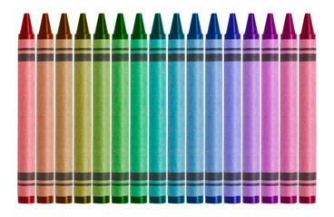 multi-colored wax crayons isolated on white background for use alone or as a design element