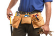 © Eric Hood - Contractor carpenter construction worker man with toolbelt isolated on white background for use alone or as a design element