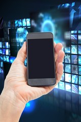 Poster - hand holding smartphone with modern background