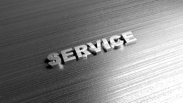 Metal word 'Service' on steel background. Lettering for service workshop