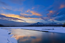 Winter Scenic Of Pioneer Peak And Matanuska River, Mat-Su Valley, Southcentral Alaska, Winter, HDR