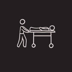 Poster - Man pushing stretchers sketch icon.