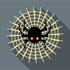 Poster - Spider on cobweb icon in flat style with long shadow. Insect symbol vector illustration