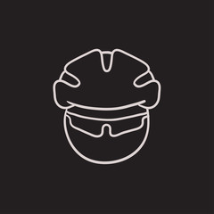 Sticker - Man in bicycle helmet and glasses sketch icon.