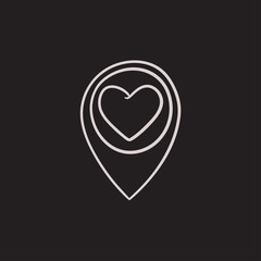 Sticker - Map pointer with heart sketch icon.