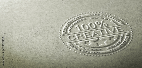 Fotografia 3D illustration of an embossed stamp with the text 100 percent creative