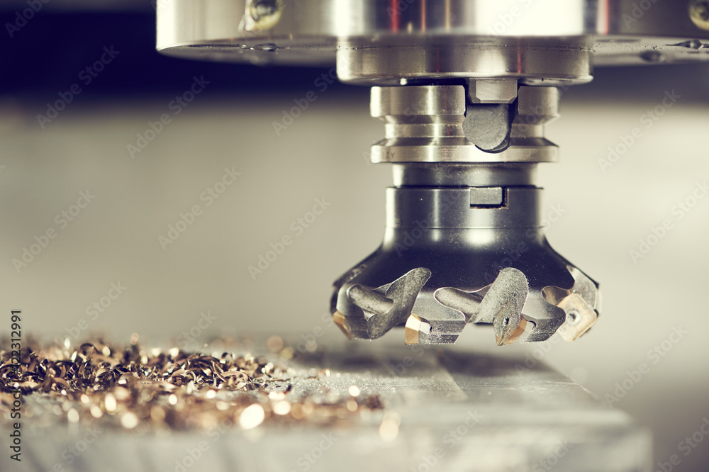 industrial metalworking cutting process by milling cutter - obrazy, fototapety, plakaty 