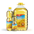 Sunflower oil in plastic bottles isolated on white.