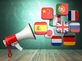 Poster - E-learning or online translator concept. Learning languages onli