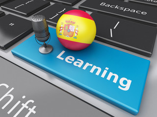 Poster - 3d Learning spanish on computer keyboard with a mic.