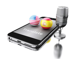 Poster - 3d Smartphone with word translate and a mic.